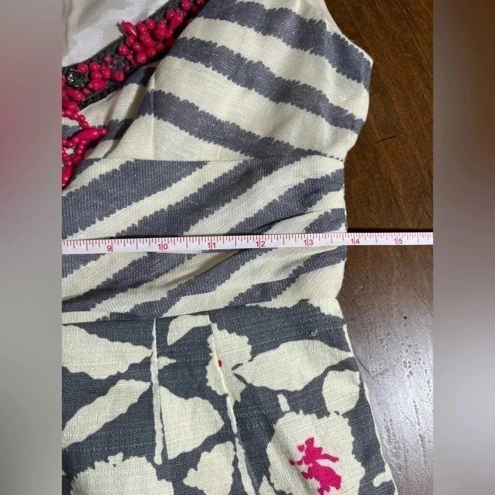 Nanette Lepore‎ Beaded V-Neck Striped Floral Sheath Dress Pink Gray Size 4 - Picture 5 of 7